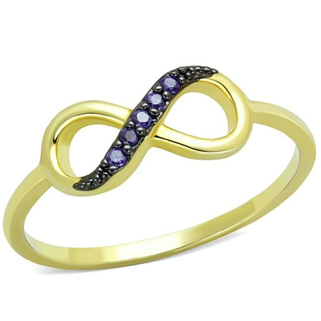 Women Gold & Ruthenium Brass Ring with AAA Grade CZ in Tanzanite - Size 5