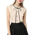 thumbnail image 3 of MODA NOVA Juniors Tie Neck Cap Sleeve Button Down Ruffle Summer Shirts, 3 of 7