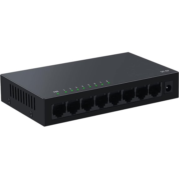 8 Port Gigabit Ethernet Switch|Desktop/Wall-Mount|Plug & Play| Fanless |Metal Housing|Fanless Design|Desktop Ethernet Splitter|Quiet Unmanaged Network Switch