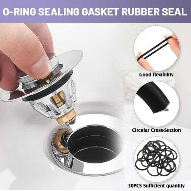 Junta de goma para tapón de baño para desagüe de lavabo, junta transparente a presión para tapón de desagüe, compatible con tapones de lavabo de metal de 34/37 mm, juntas tóricas
