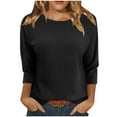 thumbnail image 2 of Frostluinai Knit Tops for Women Ribbed 3/4 Length Sleeve Basic Crew Neck Shirts Comfy T Shirts Solid Casual Tees Soft Going Out Blouses, 2 of 6