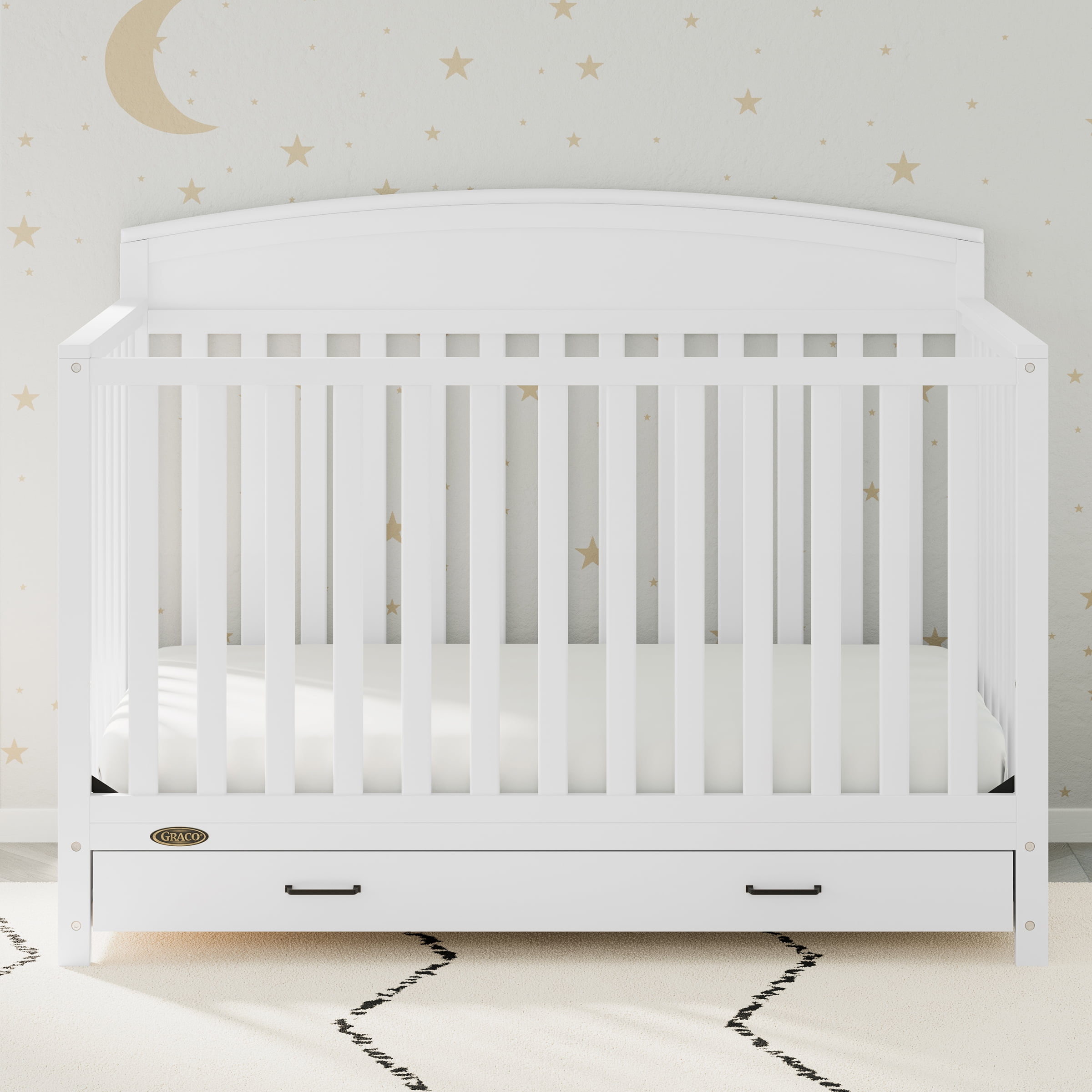 Graco Benton 5-in-1 Convertible Crib with Drawer and Premium Crib & Toddler Mattress Bundle, White