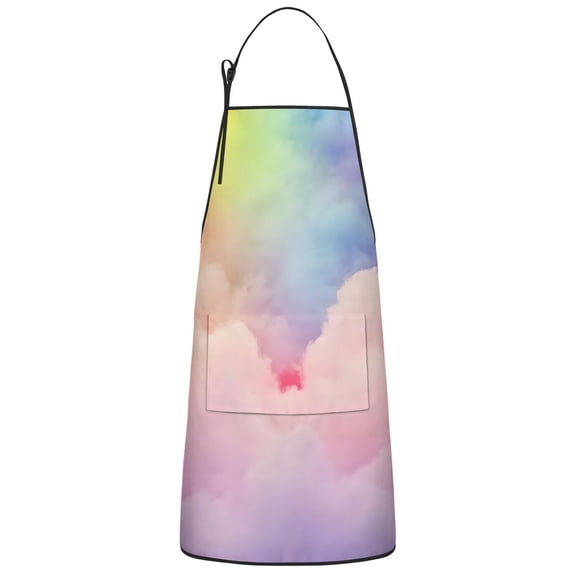 Pastel Rainbow Clouds Apron-Garden Aprons for Women with Pockets-Cotton Linen Waterproof Kitchen Cooking Gardening Aprons Adjustable for Kitchen,Cooking,BBQ and Salon 33x27 Inch