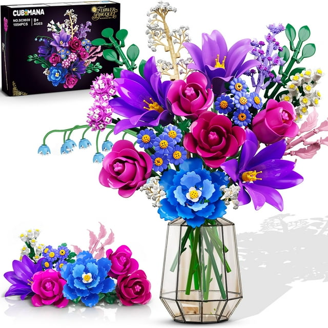 Set de Construcción de Ramo de Flores CUBIMANA con 21 Flores LED, 1054 Piezas