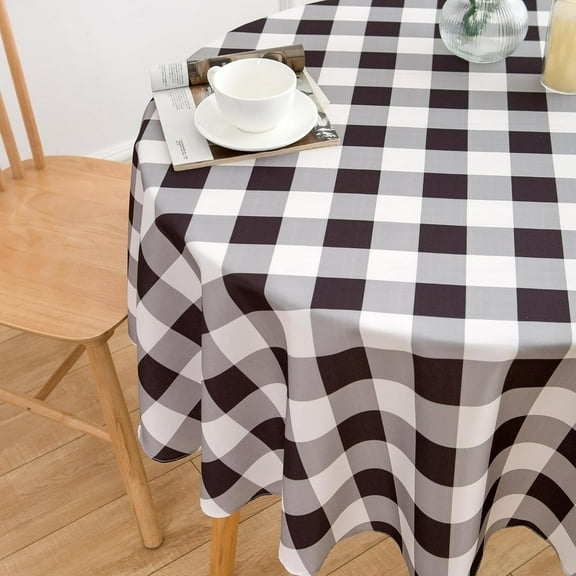 Checkered Tablecloth 70 Inch Round Table Cloth - Polyester Black and White Buffalo Plaid Gingham Table Cover Reusable Water Resistant for Thanksgiving Christmas Holiday Party Picnic Décor