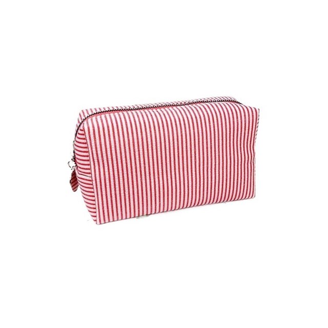 Bolsas de cosméticos for mujer, bolsa de cosméticos Seersucker, neceser de viaje, bolsa de maquillaje a rayas, organizador estético, bolsa de almacenamiento