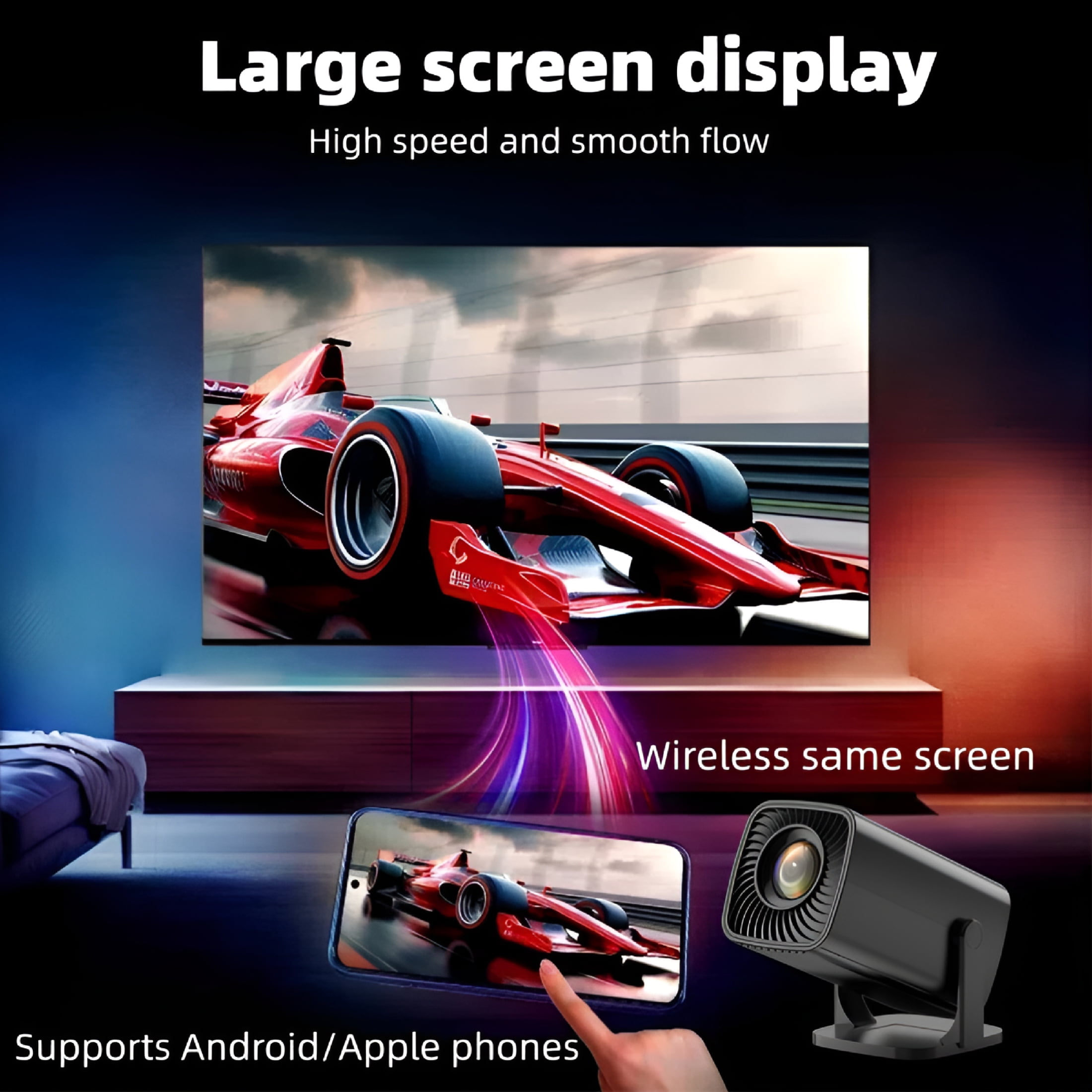 GJX Mini Projector Mini Portable Automatic Hd Projector Portable Outdoor/Indoor Movie Projector