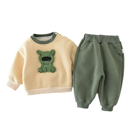 

TENSUNNYD Children Winter Suit Cartoon Plu Warm Split Long Sleeve Baby Version Leisure Thickened Baby Autumn And Winter Toddler 3Y-4Y