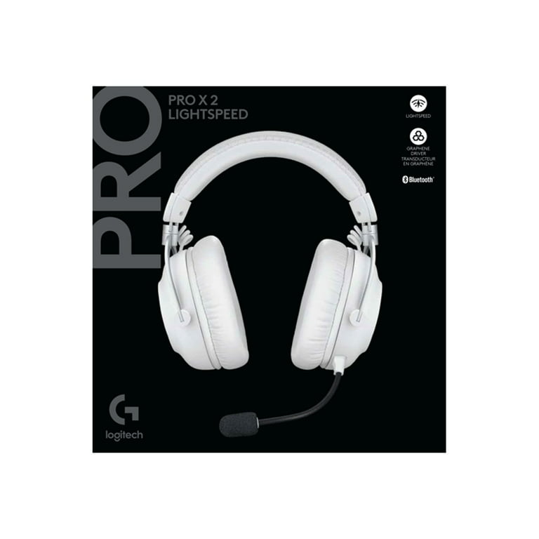 Logitech G PRO X2 LIGHTSPEED Wireless Gaming Headset, Detachable Boom Mic,  50mm Graphene Drivers, DTS:X Headphone 2.0—7.1 Surround,  Bluetooth/USB/3.5mm Aux, for PC, PS5, PS4, Nintendo Switch - White 