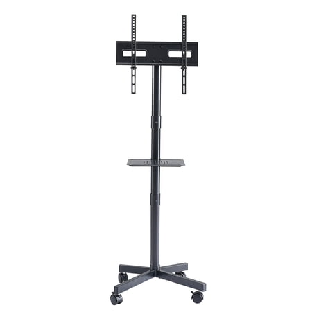 Mobile Rolling TV Cart, TV Floor Stand with Tilt Mount, Lockable Wheels & Media Shelf, for 23‑60 Inch, Black