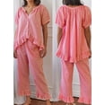thumbnail image 2 of Gupgi Women Plaid Pajamas Set 2 Piece Sleepwear Lounge Short Sleeve Ruffle Button Down Shirt Drawstring Pants, 2 of 7