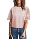 thumbnail image 1 of Txlixc Camiseta de Mujer, Verano Adulto Color sólido Encaje Manga Corta Cuello Redondo Blusa Mujer Tops Txlixc Moda, 1 of 2