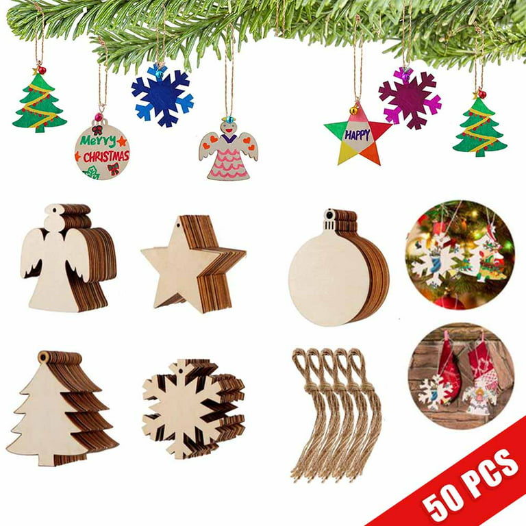 50pcs Wooden Slices DIY Christmas Ornaments Unfinished Predrilled with Hole Wooden  Rounds for Crafts Rustic Xmas Tree Ornaments - AliExpress