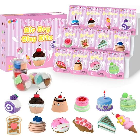 Nicella Air Dry Clay for Kids-12 Cake Modeling Clay , Molding Clay with Sculpting Tools & Tutorials, Ultra Light & Safe, DIY Arts and Crafts Gift for Girls Boys Ages 3 
