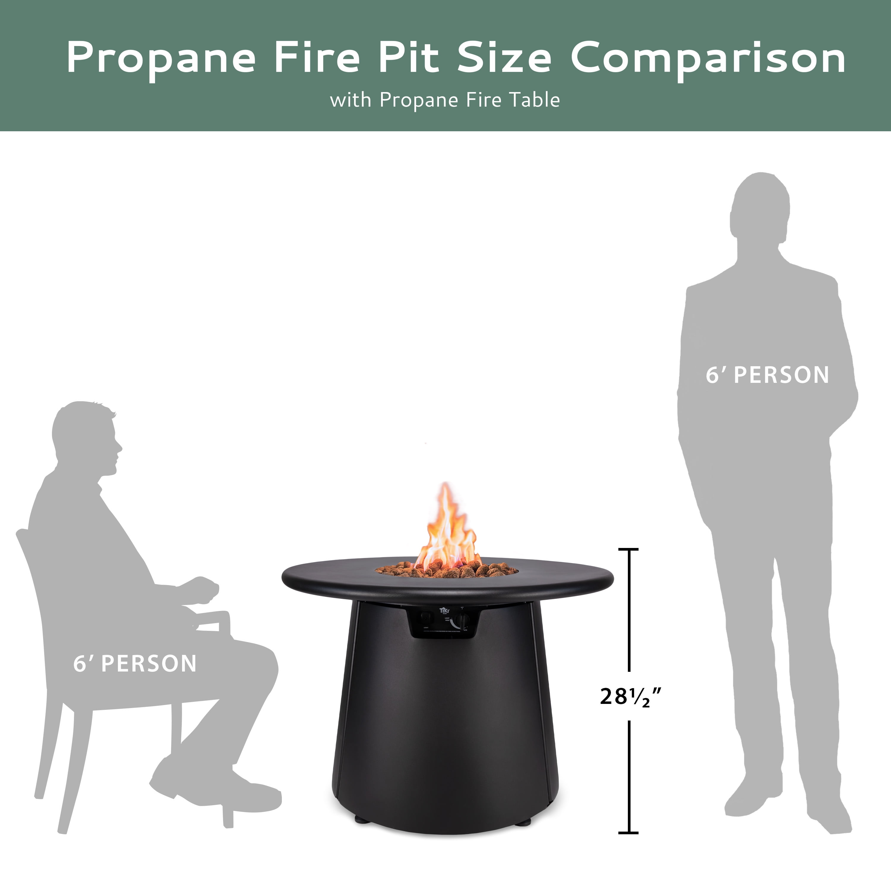 TIKI Customizable Propane Fire Pit – 40,000 BTU, 28.5" Outdoor Gas Fire Pit with Burner Cover & Lava Rocks – Modern Black Fire Pit for Backyard & Outdoor Spaces