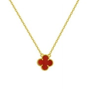 Sherry's Jewels LLC Women's 18K Gold Four Leaf Lucky Clover Necklace in Stainless Steel (Red)