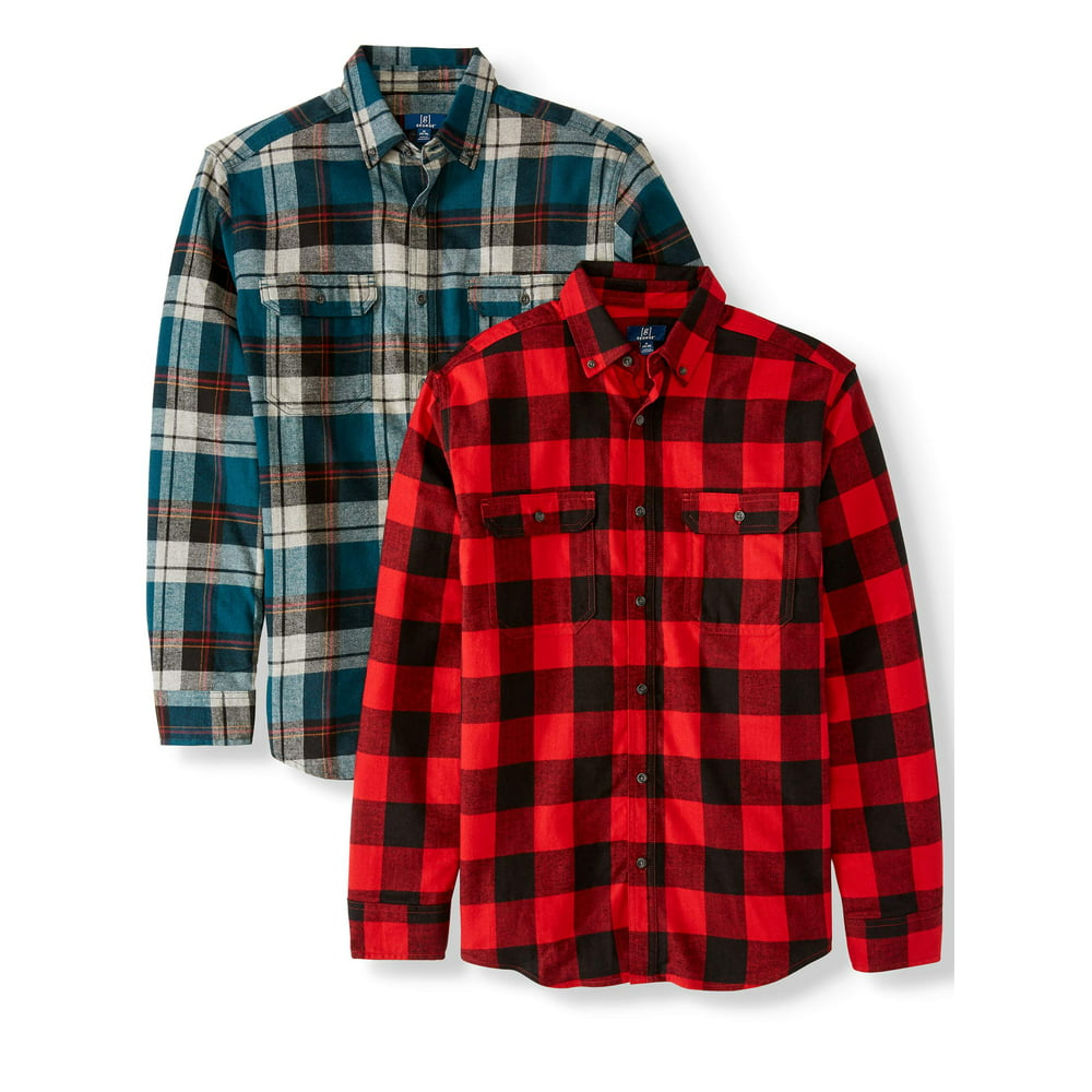 GEORGE - George Men's and Big & Tall Long Sleeve Flannel Shirt 2 Pack ... Tall Long Sleeve T Shirts Mens