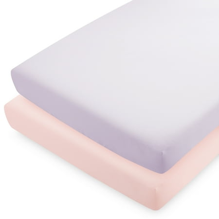 UPC: 0840105709756 | Bare Home 2 Pack Fitted Sheets – Premium 1800 Collection – Ultra Soft – Crib Pink Slipper/Lilac