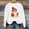 thumbnail image 3 of Halloween Sweatshirt for Women Oversized Fall Graphic Tees Cute Ghost Pumpkin Scary Printed Long Sleeve Pullover Soft Cozy Casual Fun Tops Vacation Fall Fashion Must Haves White 3XL, 3 of 3