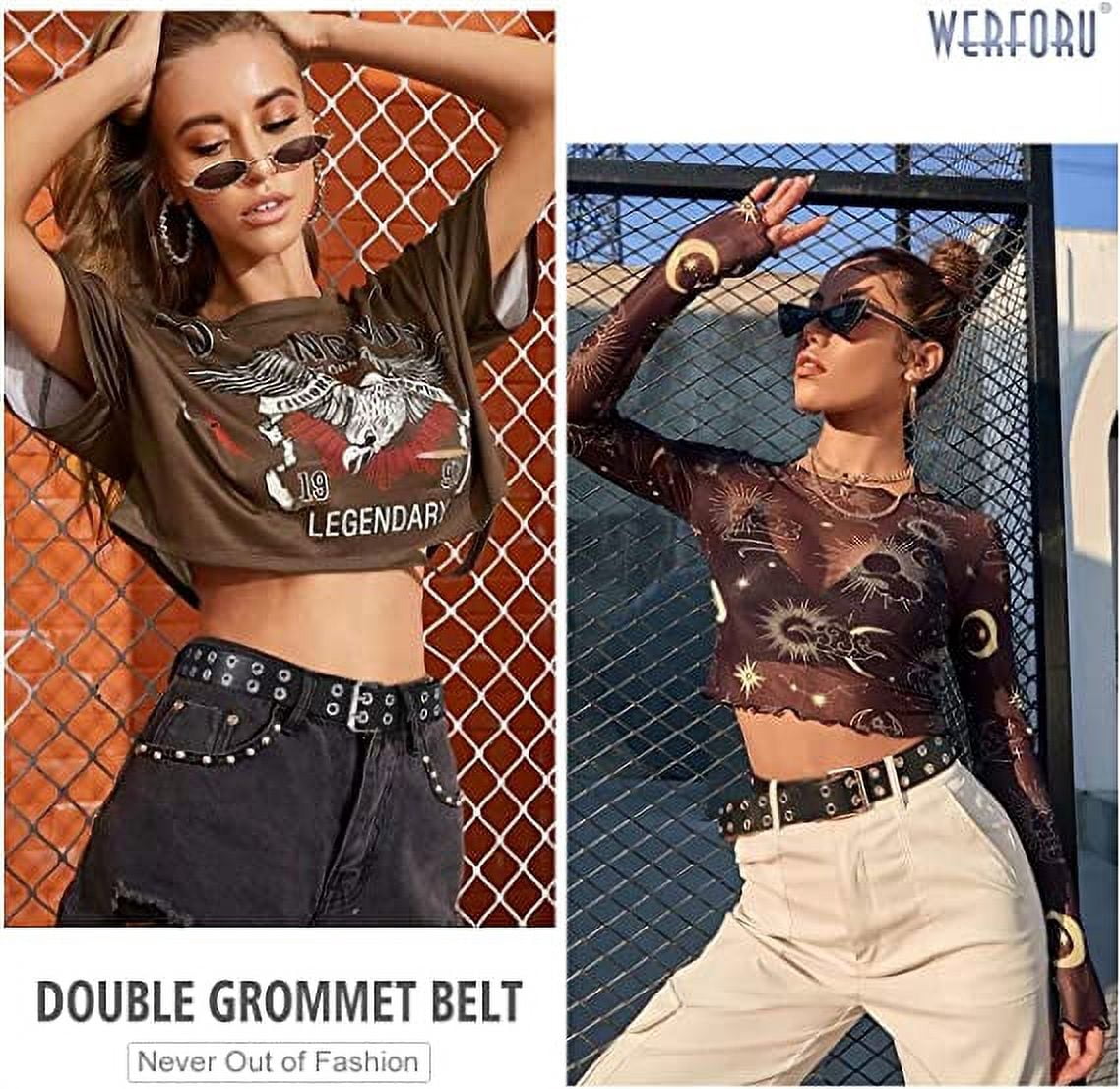 Black Double Grommet Belt PU Leather Punk Belt for Women Men  display picture 3
