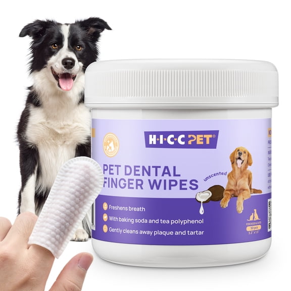 HICC Pet Dental Finger Wipes for Dogs and Cats, 50 Count, Teeth Cleaning and Plaque Control