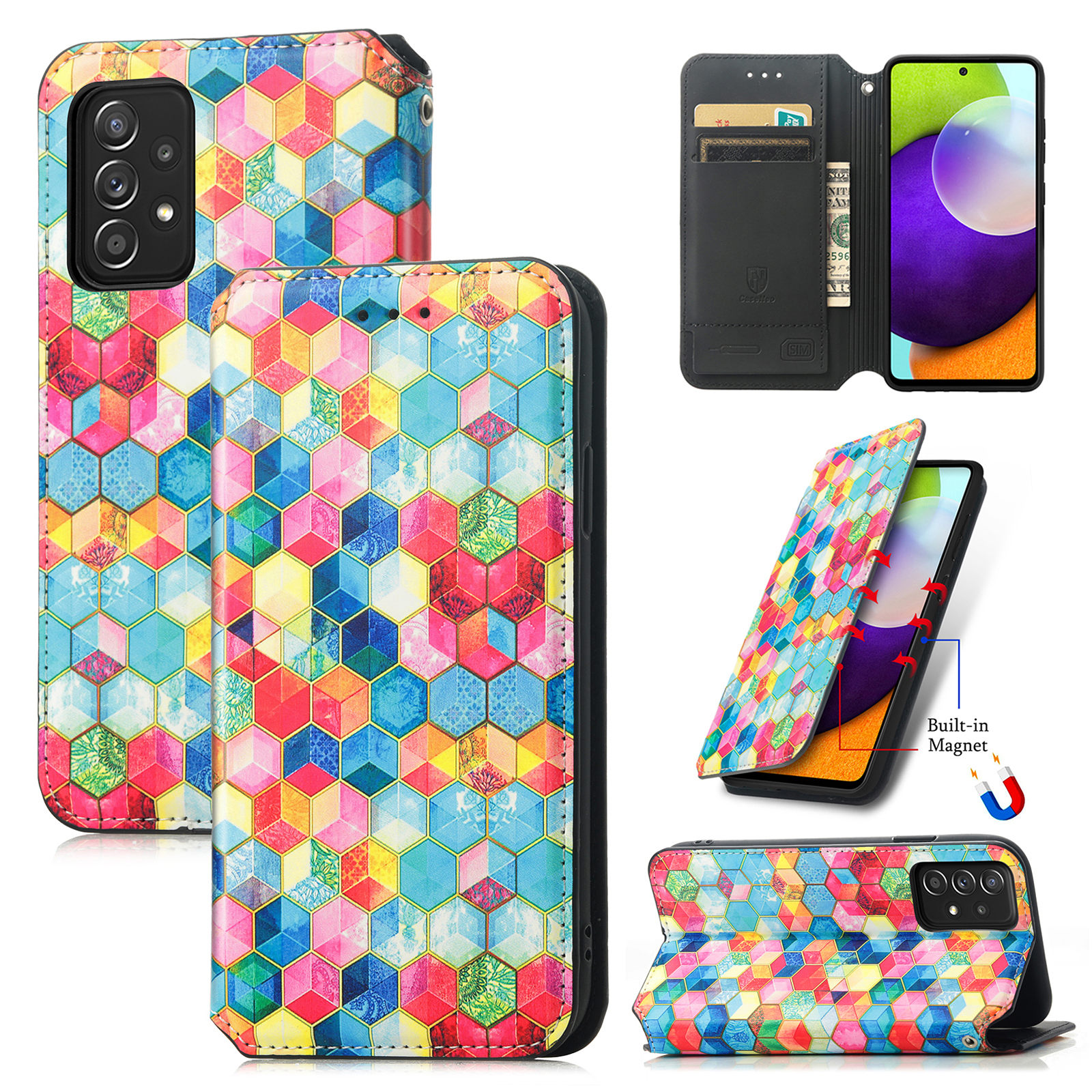 Case for Samsung Galaxy S21 FE Case, Galaxy S21 FE Case Wallet Case PU Leather and Hard PC RFID Blocking Slim Durable Protective Phone Case Cover For Samsung Galaxy S21 FE,Cube - image 1 of 9