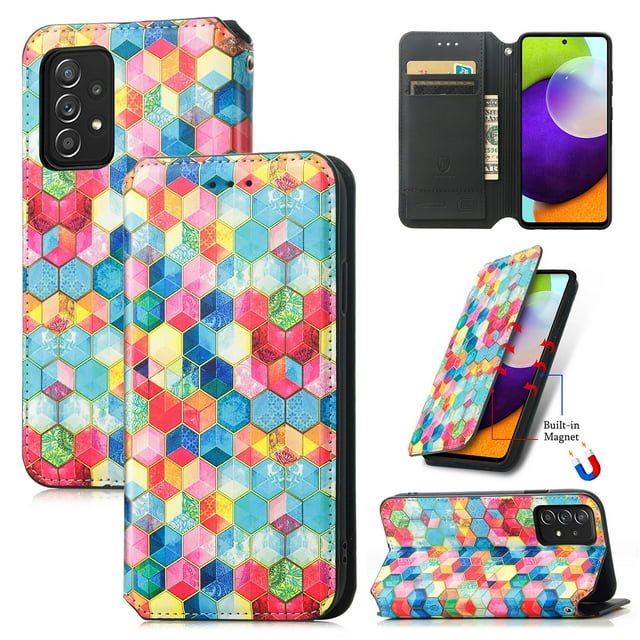 Case for Samsung Galaxy S21 FE Case, Galaxy S21 FE Case Wallet Case PU Leather and Hard PC RFID Blocking Slim Durable Protective Phone Case Cover For Samsung Galaxy S21 FE,Cube