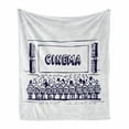 thumbnail image 1 of Movie Theater Soft Flannel Fleece Throw Blanket, Hand Drawn Illustration Audience Sitting in Theater Waiting the Movie, Cozy Plush for Indoor and Outdoor Use, 60" x 80", Navy Blue White, by Ambesonne, 1 of 6