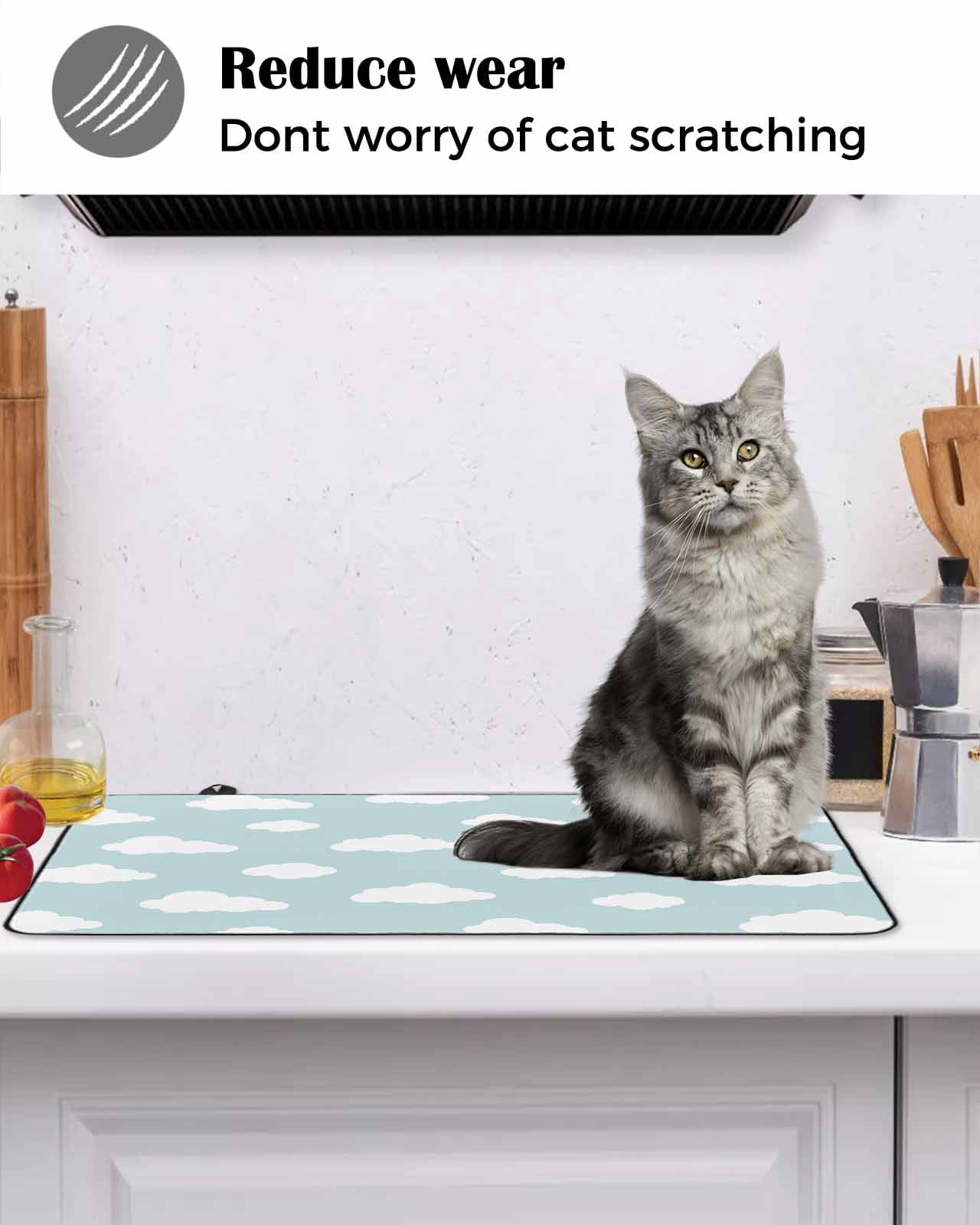 nqOlkjepod Large Induction Cooktop Protector Mat 36"x21", Clouds Stove Top Covers for Electric Stove, Cartoon Blue Sky Minimalist Aesthetic Decorative Stove Burner Cover Mats, Glass Top Stove Cover