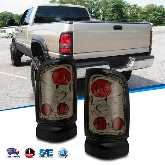 Tail Lights Fits 94-02 Dodge Ram 1500 Pickup Replacement Chrome/Smoke Rear Lamps