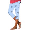 thumbnail image 3 of QATAINLAV Leggings for Women 2025 Summer Casual Milk Silk Soft Cropped Yoga Pants Fashion Heart Print High Waisted Workout Capri Leggings on Sale Clearance 2025 Blue XL, 3 of 6