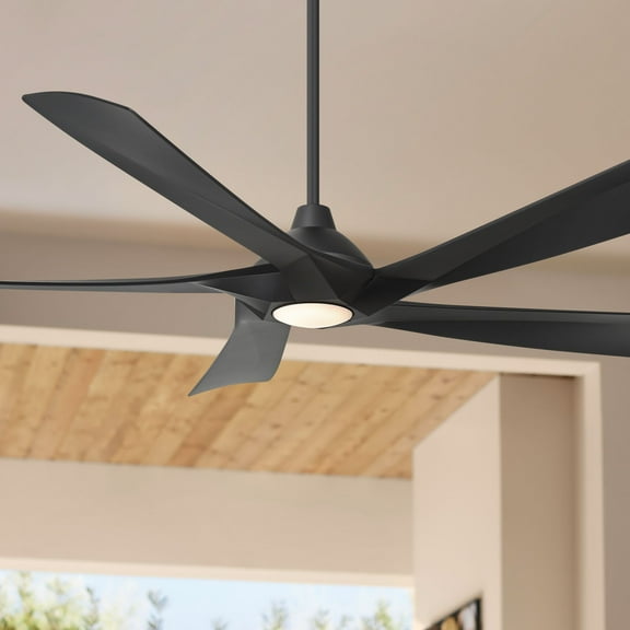 Possini Euro Design 60" Eloquent Indoor Outdoor Ceiling Fan 5 Blade LED Light Remote Control Matte Black Finish Bedroom Damp Rated