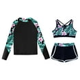 thumbnail image 3 of Xnihocha Kids Girls 3pcs Sports Workout Suit Swimsuit Sun Protection UPF 50+ Rash Guard Sets Lily 14, 3 of 7
