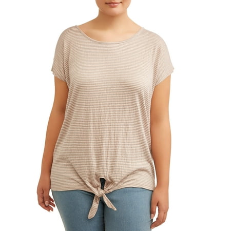 Linen Gauze Top - Como Blu Women's Plus Size Short Sleeve Knit Gauze Tee With Cross Back