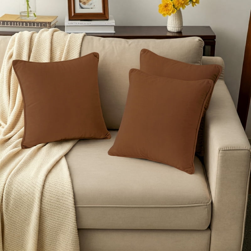 A1HC Set of 2 Luxurious Soft Velvet Throw Pillow Covers Only, 18"x18", Burnt Caramel, Decorative Cushion Covers with Hidden YKK Zipper for Sofa or Bed