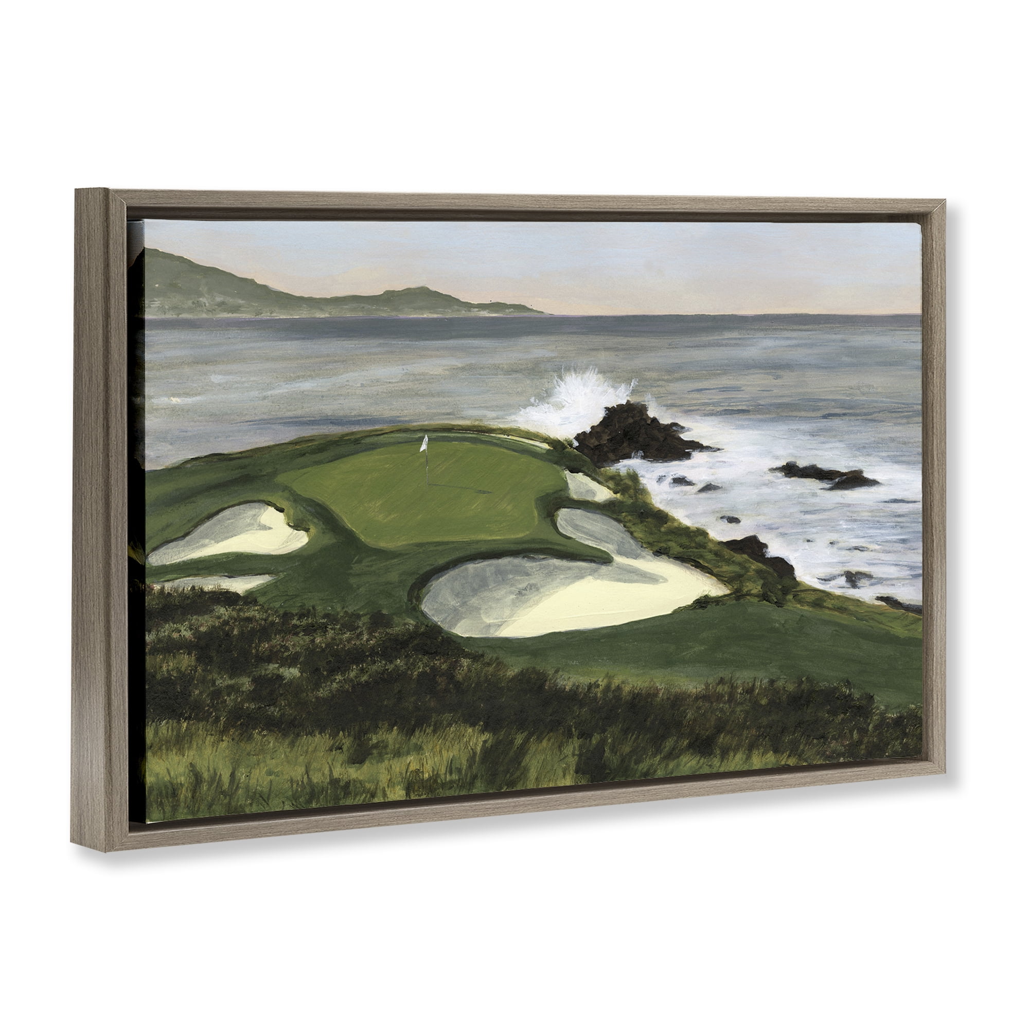 Stupell Industries Coastal Golf Course Landscape Painting Brown Floater Framed Art Print Wall Art, 25 x 17