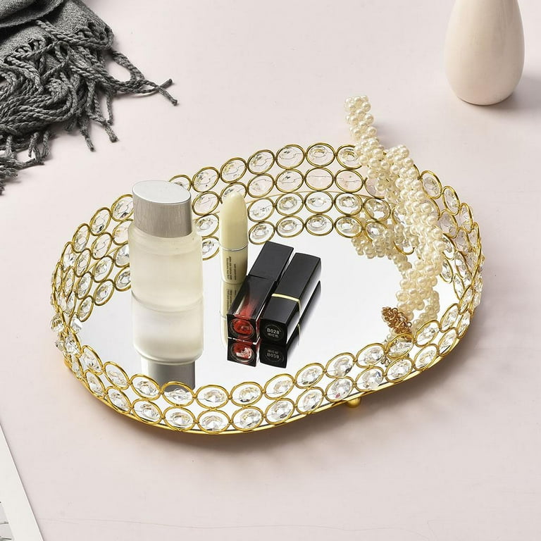 Glass Cosmetic Vanity Tray Mirror Decorative Trinket Tray Perfume Makeup Organizer Display Dressing Table S S