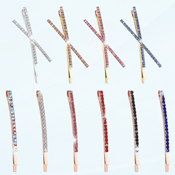 12pcs Rhinestone Bobby Pins Decorative Fancy Crystal Hair Clips Shiny MetalxShaped Barrettes Bling Diamond Wedding Shower Hair Accessories Women Ladies(Bright Color,Simple Style) Transparent