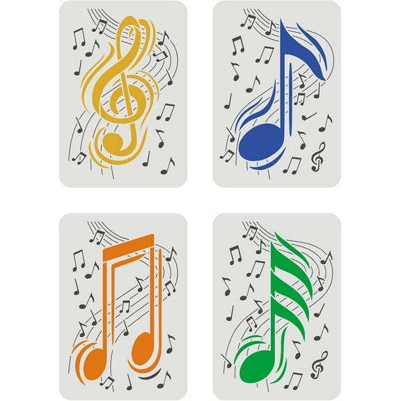 DIY 4 Pcs Music Notes Stencil Set 11.7x8.3inch 4 Style Reusable Musical Stencil DIY Art Music Template Music Note Stencil for Painting on Wood Floor Furniture Wall and Paper DIY