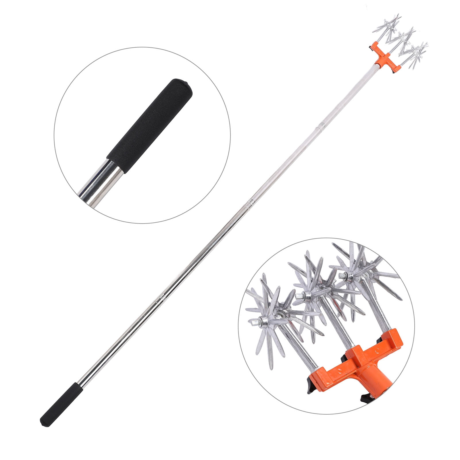 BIMZUC Manual Rotary Cultivator Tool Stainless Steel Teeth Adjustable Handle Garden Hand Tiller for Lawn 17.3 inches / 44 cm