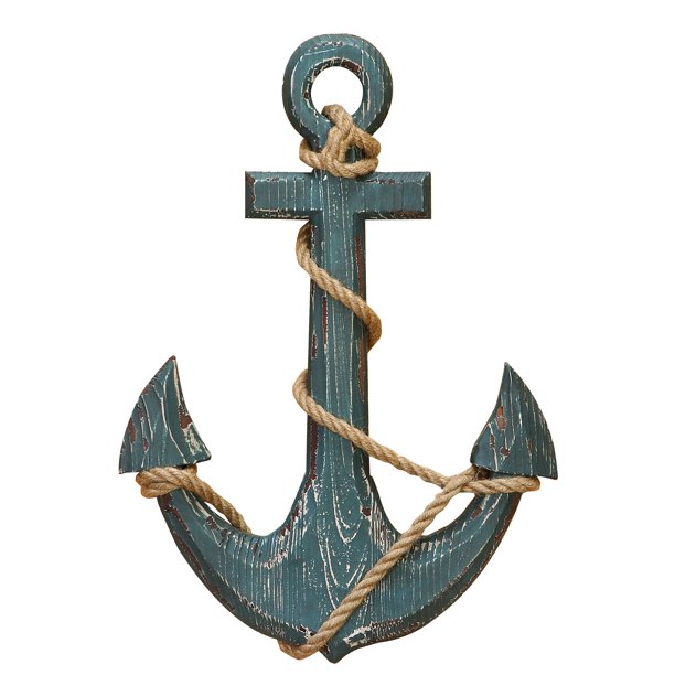 Wood anchor with rope Beach nautical decor