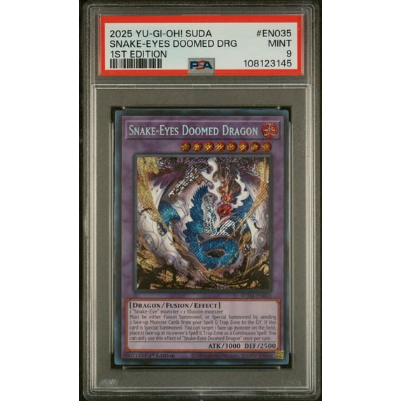 Yu Gi Oh! TCG, PSA Graded 9 MINT, Snake Eyes Doomed Drg Snake Eyes Doomed Drg #EN035, Suda Supreme Darkness, Fully Encapsulated Bundle with Compatible Yu Gi Oh! Hard Sealed Case