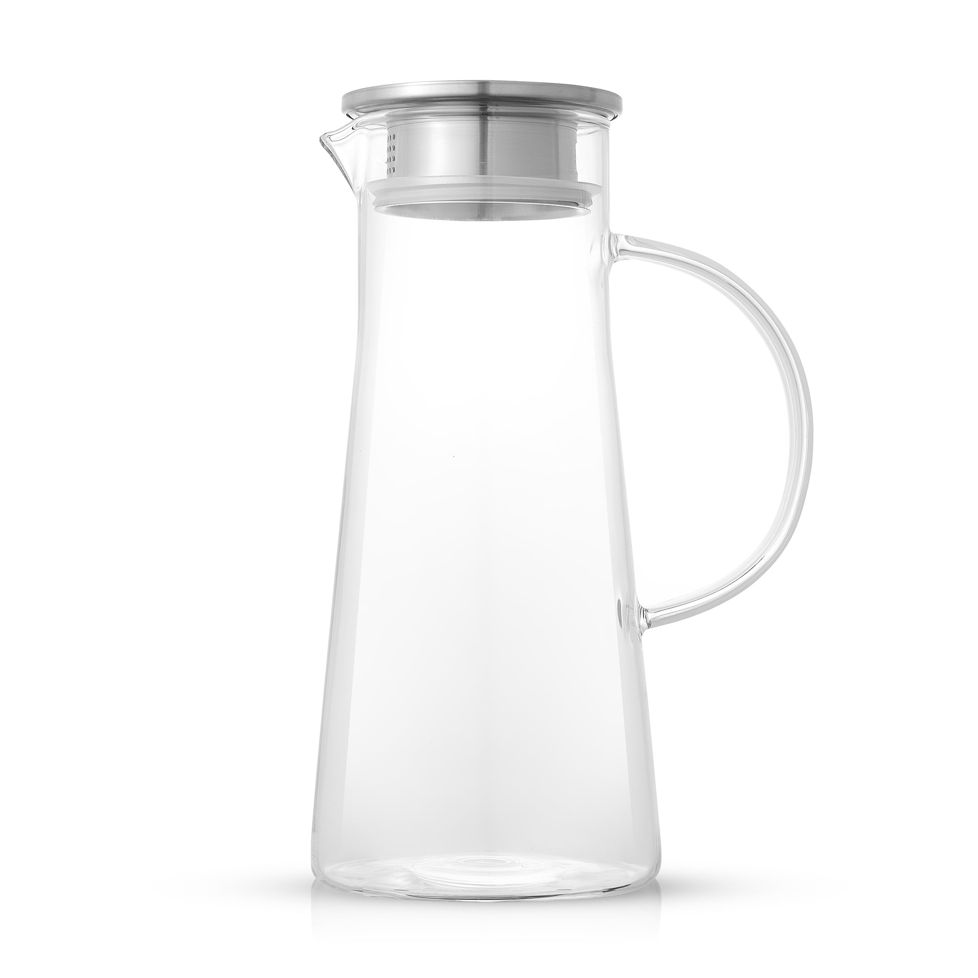 JoyJolt Breeze Glass Pitcher with Stainless Steel Lid and Spout, with Handle, for Water, Juice, Tea, Milk