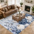 thumbnail image 2 of Area Rugs 5'x7', Thanksgiving Blue Pumpkins Carpet Runner Indoor Outdoor Rugs Home Decor Aesthetic, Fall Retro Country Eucalyptus Floral Non Slip Mats Washable Accent Rug for Living Room Bedroom, 2 of 6