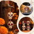 thumbnail image 6 of 4 Pcs Day of the Dead Sugar Skull Hanging Ornaments 3.15 Inch Acrylic Decoration with Bead Chains Halloween and Dia de los Muertos Decor for Door and Tree, 6 of 6