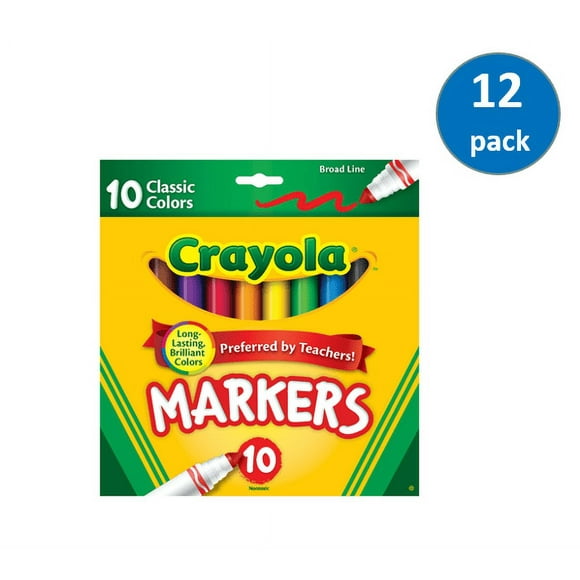 Crayola Broad Line Art Markers, Classic Colors, 10 Count, in Pack of 12
