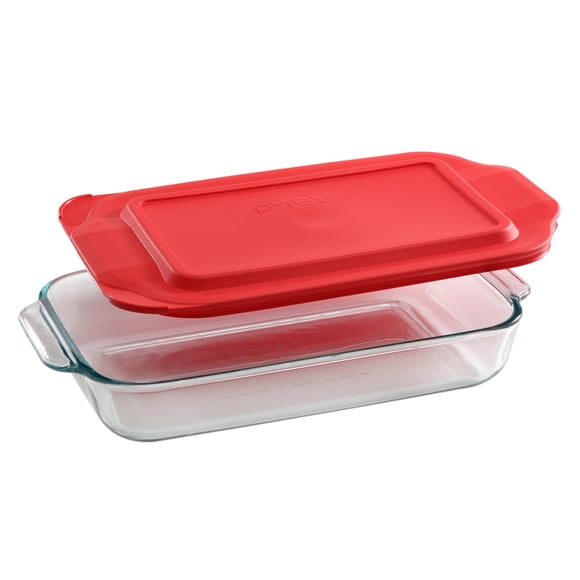 Pyrex Basics - Plato para hornear de vidrio de 2 cuartos con tapa, plato para hornear de vidrio templado con asas grandes, no tóxico, tapa sin BPA, lavaplatos, microondas, congelador y horn