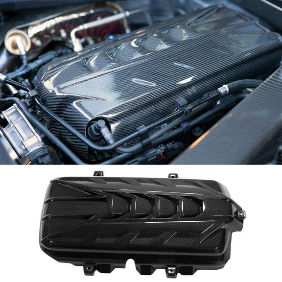 Ikon Motorsports Engine Cover Compatible With 2020-2025 Chevrolet Corvette C8 6.2L LT2 OE Style Dry Carbon Fiber Gloss Black