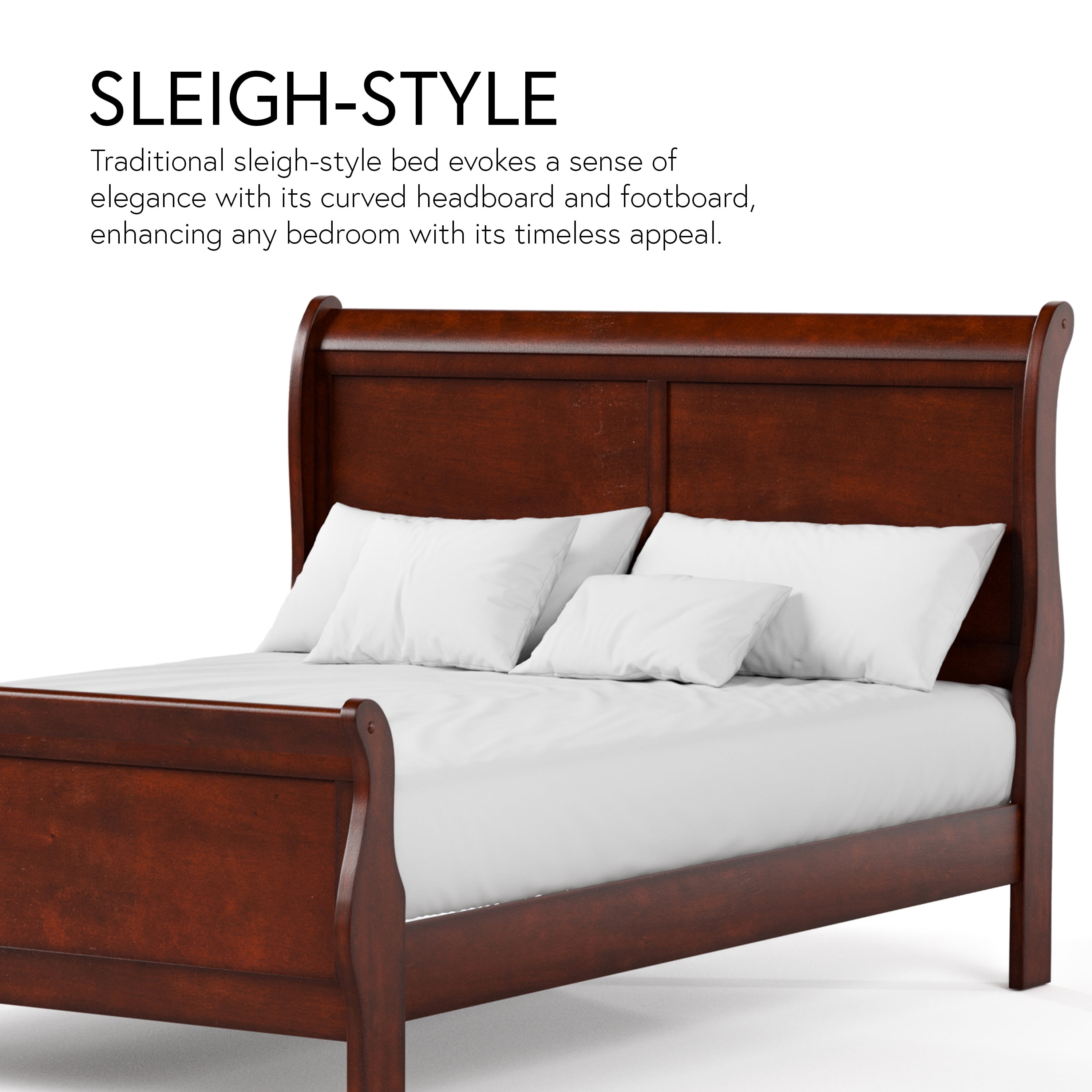 Furniture of America Rycia Queen Sleigh Wood Panel Bed, Cherry