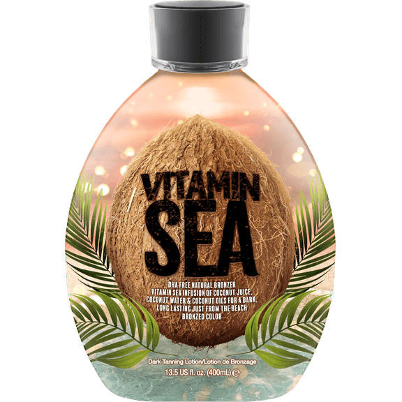 Vitamin Sea Natural Bronzer Indoor Tanning Bed Lotion w/ Coconut Oil, & Coconut Juice - Streak/Stain-Free Finish, Tattoo Anti-Fade Formula, Great For Sensitive Skin - 13.5oz